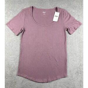 Jenni Intimates Women's Ribbed Short Sleeve Lounge Shirt Rose Size XS NWT